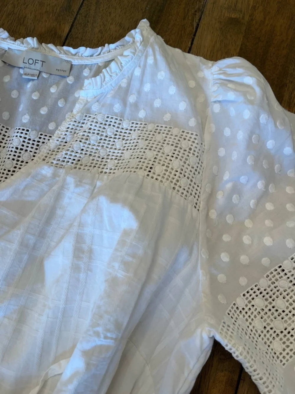 LOFT White Cotton Tie-Waist Dress with Eyelet Detail size XLP - Picture 5 of 7